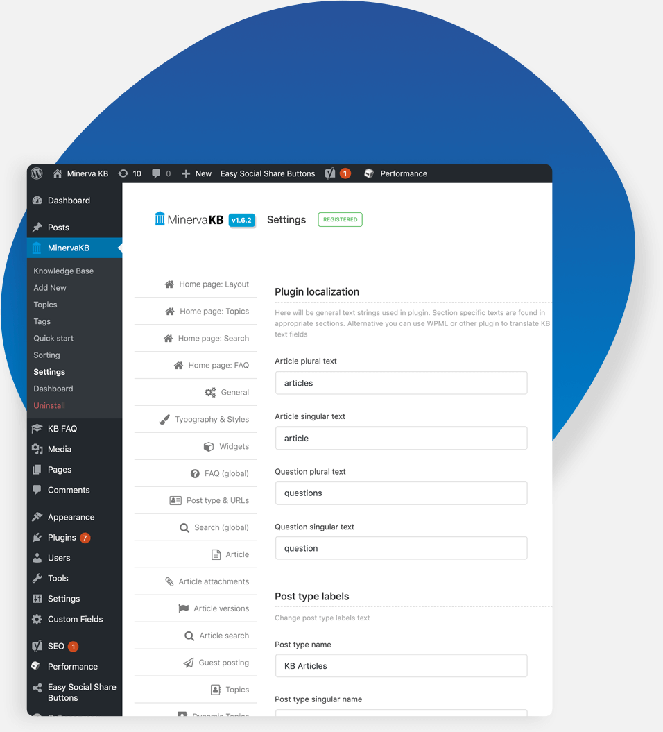 Localize plugin from options panel