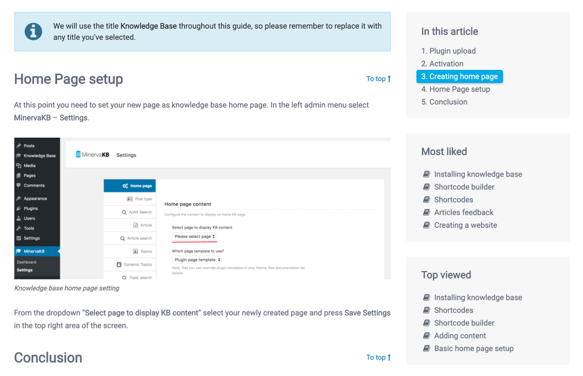 Knowledge Base with Table of Contents